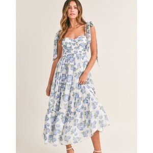 Floral Midi dress - blue, white and green